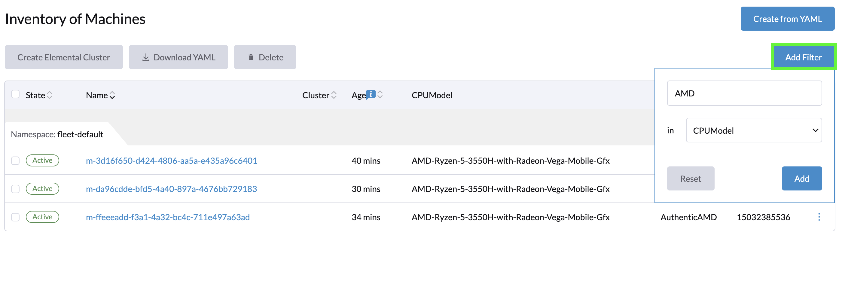 Machine Inventory filtering